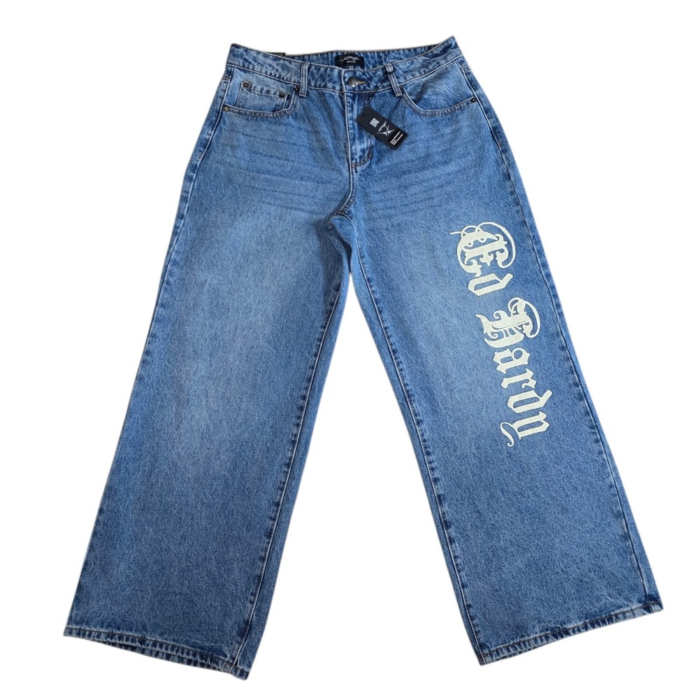 Ed Hardy Jeans Womens 32 Wide Leg Y2K Tattoo Graphic Blue NWT
